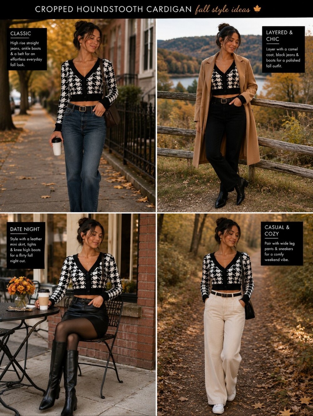 Abercrombie & Fitch Houndstooth Cropped‎ Cardigan Y2K Old Money Top  Large